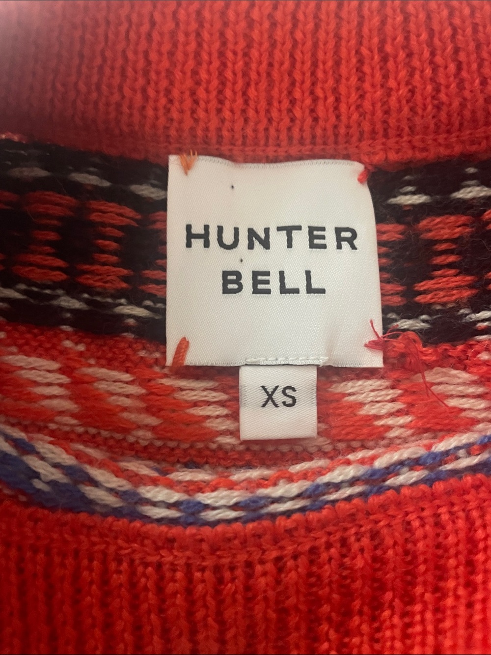 Hunter Bell Jackie Fair Isle Wool Blend Crewneck Sweater Cream Puff Shoulder XS - Picture 8 of 13